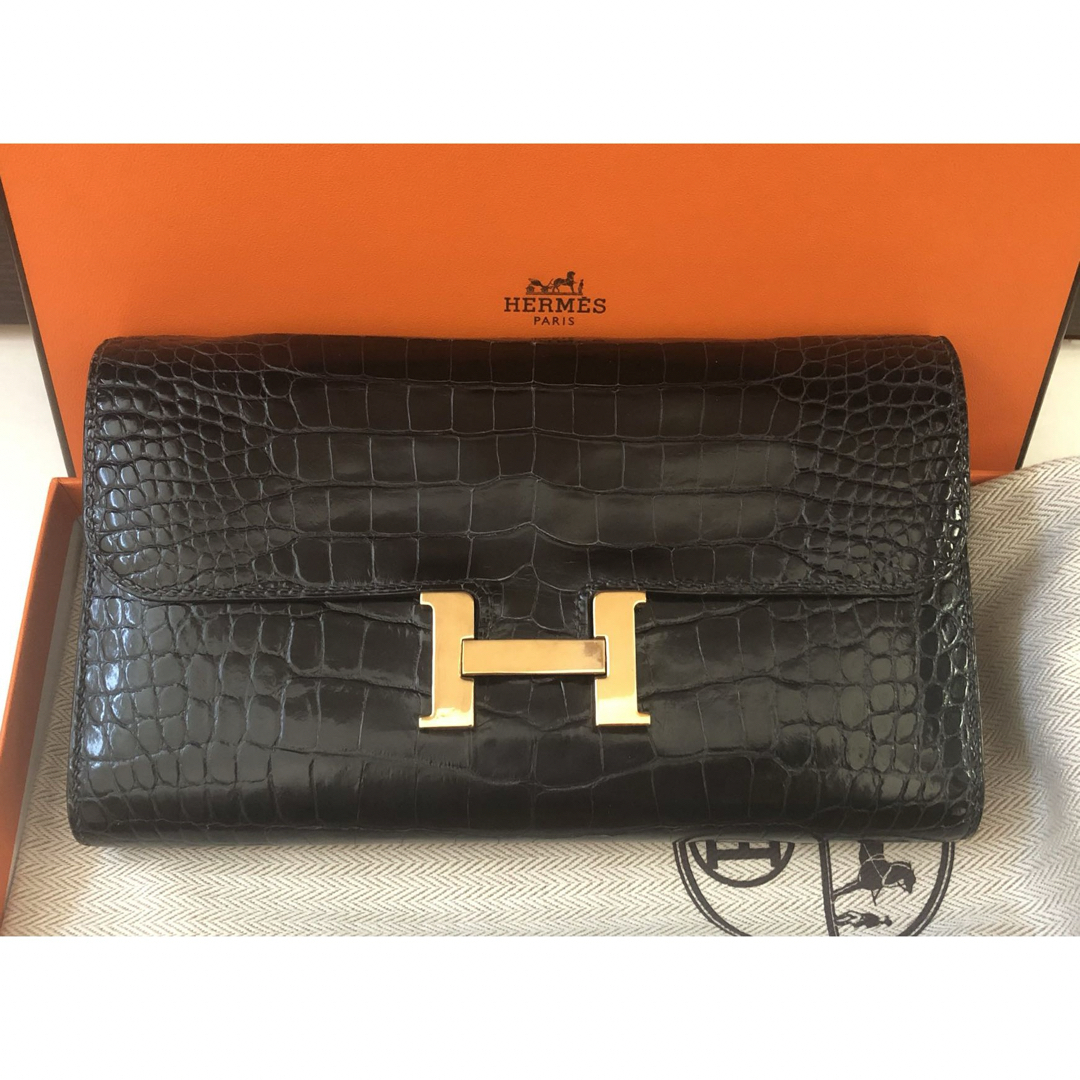 Hermes - 美品☆エルメス コンスタンス 長財布 クロコ アリゲーター 黒