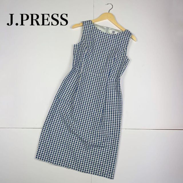 J.PRESS(ジェイプレス)のJ.PRESS ジェイプレス ノースリーブ膝丈ワンピース チェック柄 ブルー 9 レディースのワンピース(ひざ丈ワンピース)の商品写真