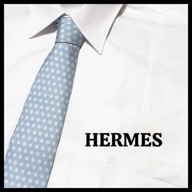 HERMES エルメス ネクタイ シルク 水色　ビジネス　人気　大人 | フリマアプリ ラクマ
