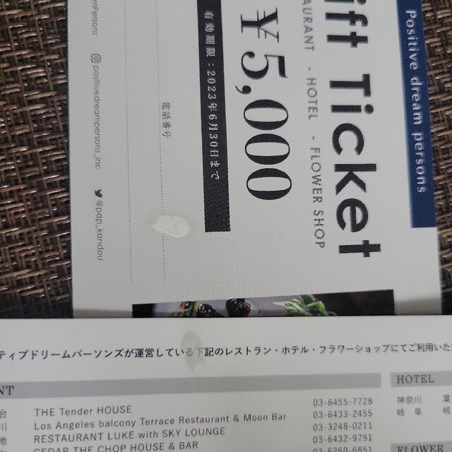 ポジティブドリームパーソンズ ギフトチケット 割引券 5万円分