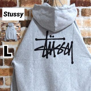 8080円 美品✨️STUSSY パーカー デカロゴ フード付 コットン グレー M