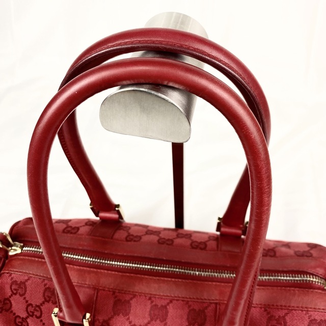 グッチ GUCCI ミニボストンバッグ GGキャンバス レザー 赤 レッド