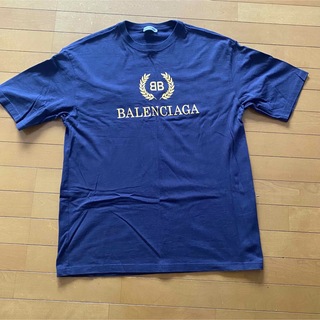 バレンシアガ(Balenciaga)のバレンシアガ　tシャツ サイズL ネイビー　黄色ロゴ(Tシャツ/カットソー(半袖/袖なし))