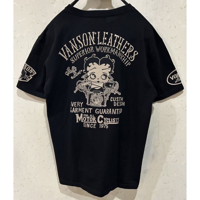 ＊VANSON×ベティーちゃん 刺繍 ワッペン半袖 Tシャツ トップ L