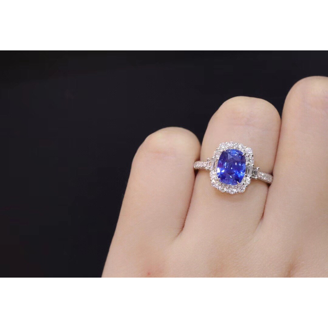 トルマリン天然コーンフラワー ブルーサファイア ダイヤ リング1.49ct k18 f