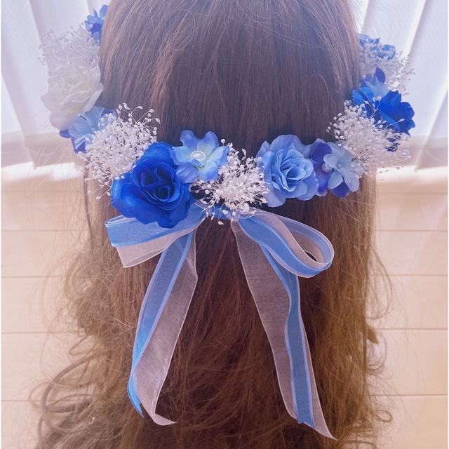 ラプンツェルハーフアップ髪飾り♡青♡水色の通販 by ❀mi❀flower♡happy♡｜ラクマ