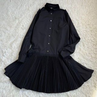 サカイ(sacai)の【美品】サカイ/sacai ワンピース　切り替え　異素材　プリーツ　ブラック　黒(ひざ丈ワンピース)