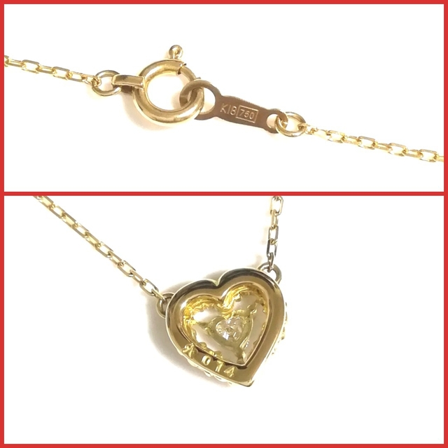美品)アーカー◇K18YGプリンセスハートダイヤモンドネックレス0.14ct
