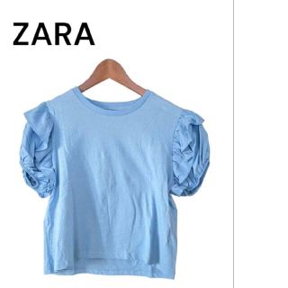 ザラ(ZARA)の【新品】ZARA　パフスリーブシャツ　ブルー　Mサイズ(Tシャツ(半袖/袖なし))