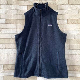 美品パタゴニア フルジップ ベスト 裏地フリース 刺繍ロゴ ネイビー 紺 M-