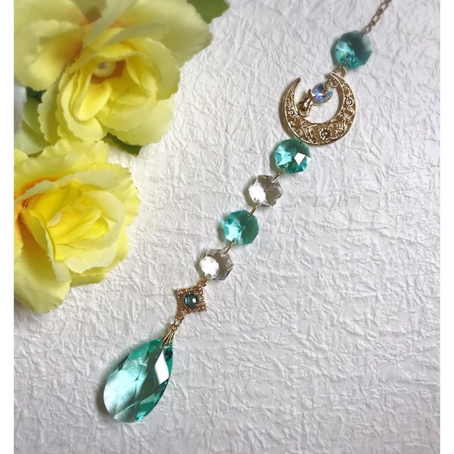SWAROVSKI - スワロフスキー アンティークグリーン 猫と三日月のサン