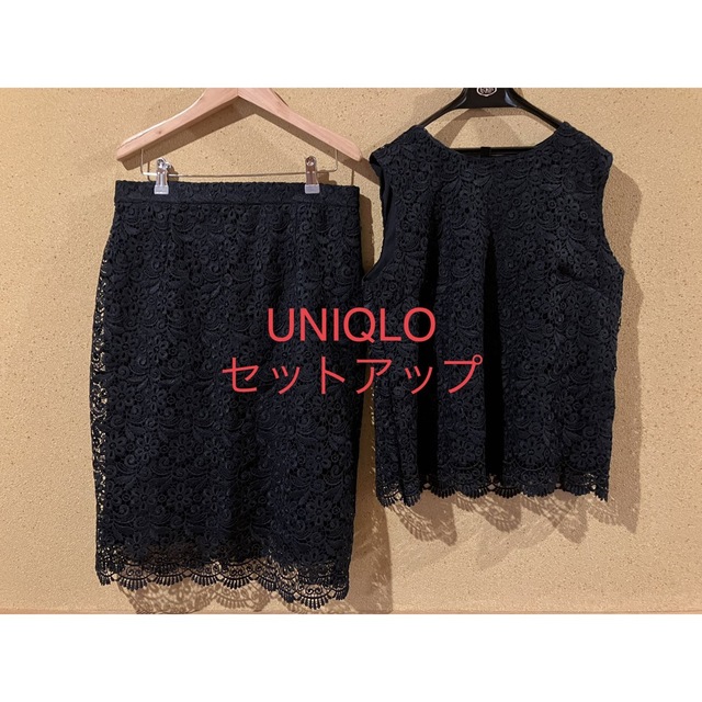 UNIQLO(ユニクロ)のUNIQLOレースセットアップ　ネイビー レディースのトップス(シャツ/ブラウス(半袖/袖なし))の商品写真