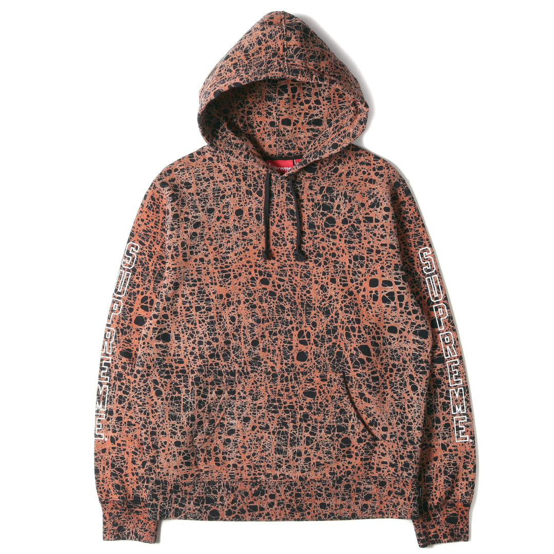 Supreme シュプリーム パーカー サイズ：S マーブル柄 アームロゴ スウェットパーカー Marble Hooded Sweatshirt 19SS オレンジ ブラック トップス フーディー スウェットシャツ【メンズ】【美品】