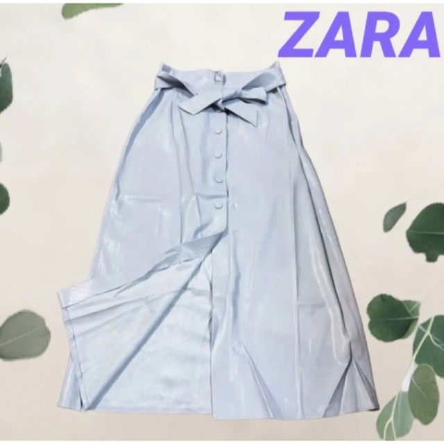 未使用　ZARA レザー　ロングスカート　ブルー