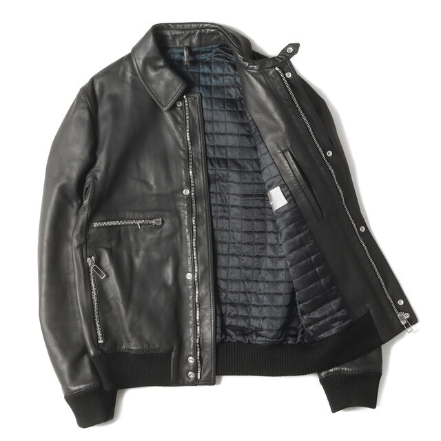 Dior HOMME ディオールオム ジャケット ラム スキン レザー パテッド ジップジャケット 9H3541310077 09AW アウター ブルゾン 名作 アーカイブ ブラック 黒 48 イタリア製 ブランド