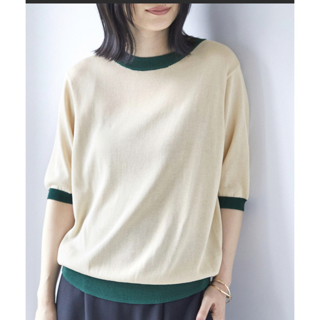 chaco closet 配色リンガー半袖ニットプルオーバー レディースのトップス(ニット/セーター)の商品写真