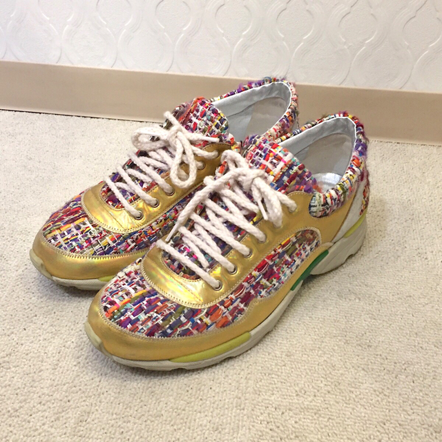 新作人気 CHANEL - ココマーク 37 SIZE マルチ スニーカー ツイード