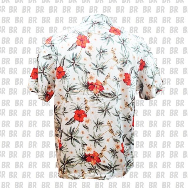 新品　【Zeky】　Ｌ　ホワイト　ヤシの木・ハイビスカス　アロハシャツ メンズのトップス(シャツ)の商品写真