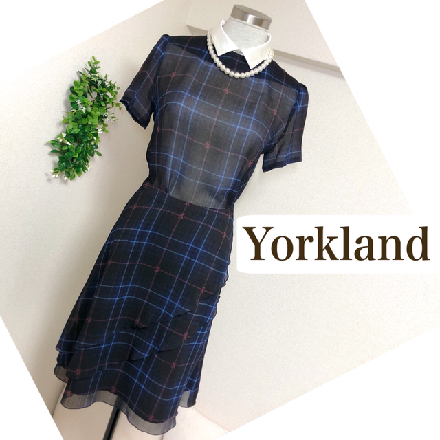 YORK LAND ヨークランド　半袖　M　チュニック　チェック　白　緑　青　黄