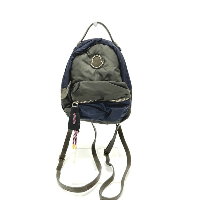 モンクレール MONCLER 18AW JUNIPER ミニ バックパック ロゴ カバン リュックサック ナイロン/レザー ネイビー/カーキ約88cmストラップ