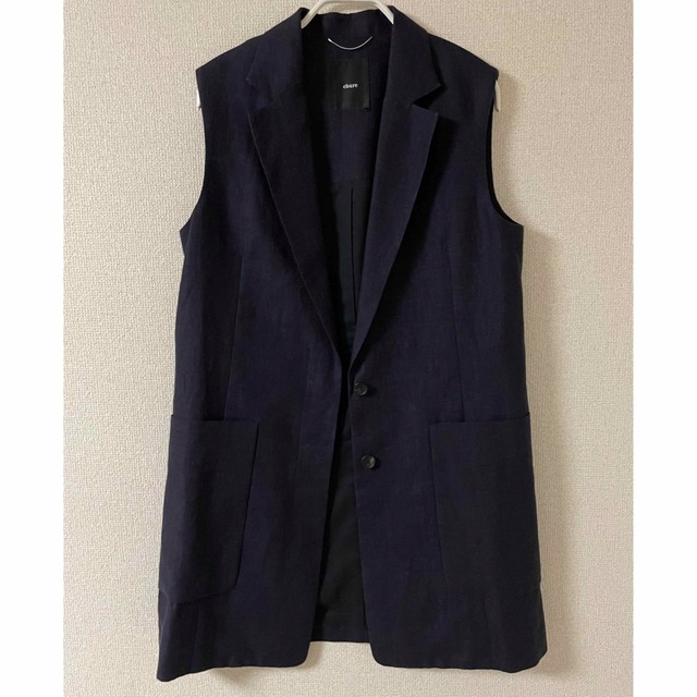美品 ebure ヴィンテージリネン ロングジレ ベスト ネイビー 69,300
