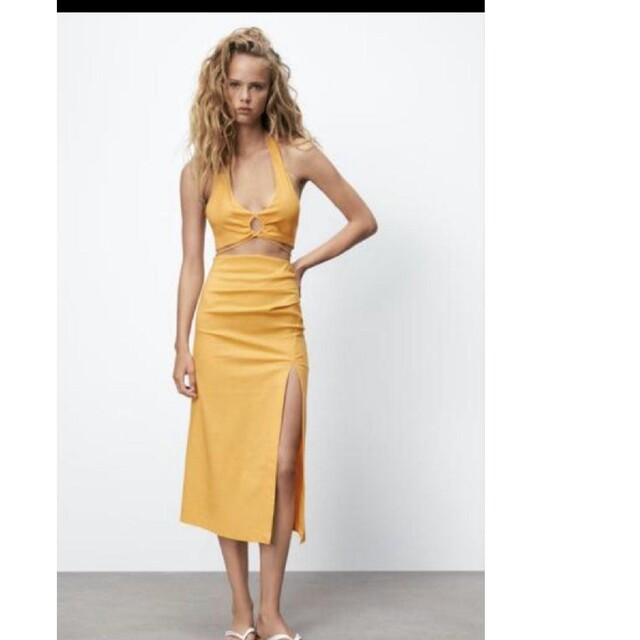 ZARA(ザラ)の【新品タグ付き】ZARA　リネンロングスカート　イエロー　Mサイズ レディースのスカート(ロングスカート)の商品写真