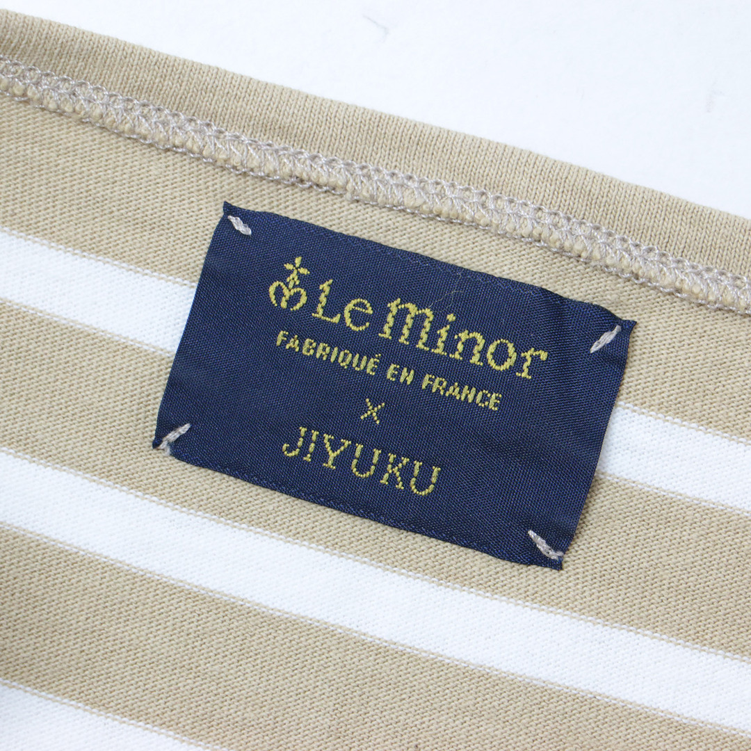 Le minor ルミノア 自由区 コットン カットソー Tシャツ プルオーバー ベージュ ホワイト 白 38 バスクシャツ ボートネック 長袖  ドロップショルダー ボーダー 綿 きれいめ 大人 カジュアル 定番 ベーシック ブランド シンプル カジュアル【レディース】【中古】【K3725】