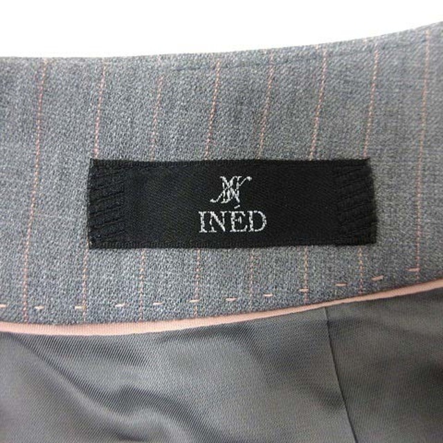 INED(イネド)のイネド INED プリーツスカート ミニ ストライプ ウール 5 グレー /YK レディースのスカート(ミニスカート)の商品写真