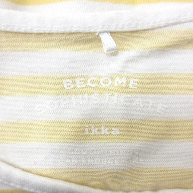 ikka(イッカ)のイッカ ikka カットソー Tシャツ クルーネック ボーダー 半袖 L 黄色 レディースのトップス(Tシャツ(半袖/袖なし))の商品写真