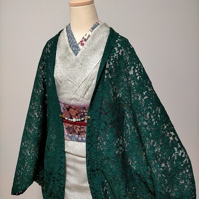 レース羽織　綺麗めグリーン　マーガレット レディースの水着/浴衣(着物)の商品写真