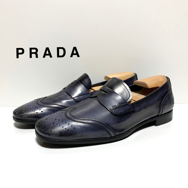 PRADA - ☆良品 プラダ ダメージ加工 ウイングチップ コインローファー