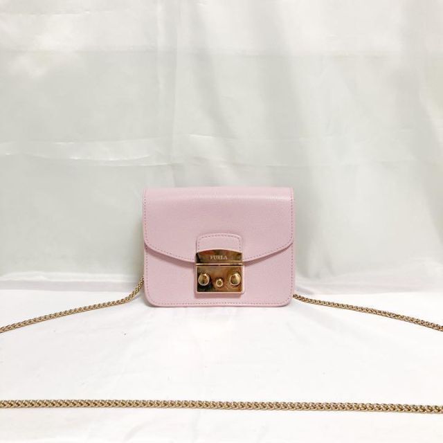 0004美品 FURLA フルラ　メトロポリス　チェーン ショルダーバッグ　ピンク