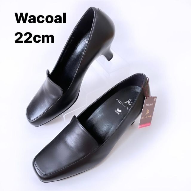 ✨新品未使用品✨ Wacoal 22cm レザー 黒 ベルト パンプス