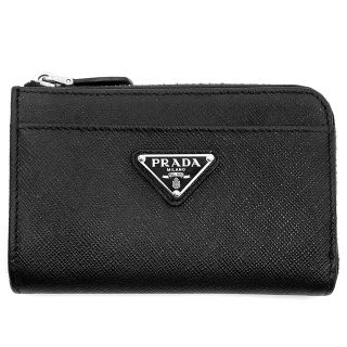 プラダ(PRADA)のPRADA プラダ キーケース サフィアーノトライアングル コインケース 小銭入れ 財布 ミニウォレット メンズ レディース 小物 1PP122 レザー    ブラック 黒 シルバー金具 ユニセックス【中古品】(キーケース)