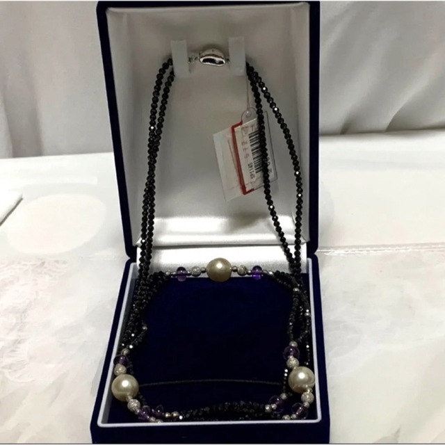 宝石店在庫処分品 南洋真珠11㎜&天然アメジスト&スピネルロング