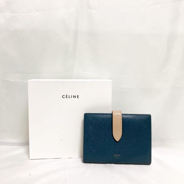 美品 セリーヌ CELINE ミディアム ストラップ ウォレット 二つ折り財布-