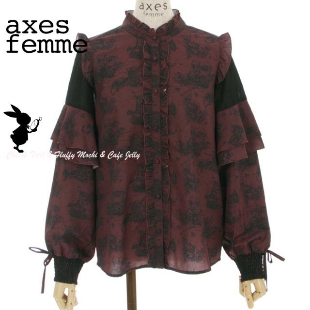 axes femme(アクシーズファム)のaxes femme トワルドジュイ風線画ＰＴブラウス ワイン レディースのトップス(シャツ/ブラウス(長袖/七分))の商品写真