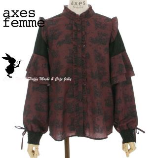 アクシーズファム(axes femme)のaxes femme トワルドジュイ風線画ＰＴブラウス ワイン(シャツ/ブラウス(長袖/七分))