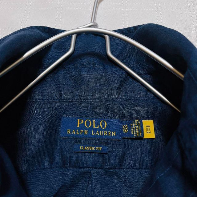 POLO RALPH LAUREN(ポロラルフローレン)のネイビー　現行タグ　半袖リネンシャツ　POLO RALPH LAUREN　麻 レディースのトップス(シャツ/ブラウス(半袖/袖なし))の商品写真