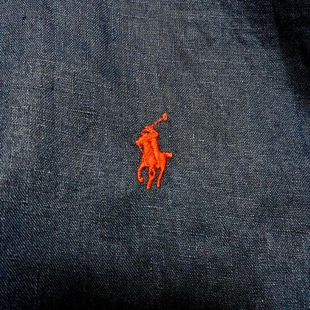 POLO RALPH LAUREN(ポロラルフローレン)のネイビー　現行タグ　半袖リネンシャツ　POLO RALPH LAUREN　麻 レディースのトップス(シャツ/ブラウス(半袖/袖なし))の商品写真