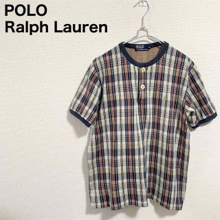 ポロラルフローレン(POLO RALPH LAUREN)のポロラルフローレン Tシャツ メンズM チェック ロゴ ヘンリーネック ナイガイ(Tシャツ/カットソー(半袖/袖なし))