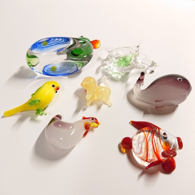 ミニチュア  ガラス細工  7点  セット  鳥  魚  亀  猿 ハンドメイドのインテリア/家具(インテリア雑貨)の商品写真