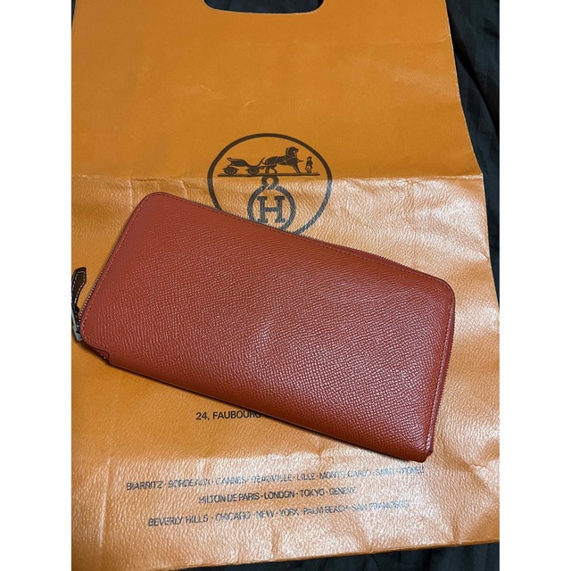 エルメス　HERMES 長財布　オレンジ　アザップ　シルクイン