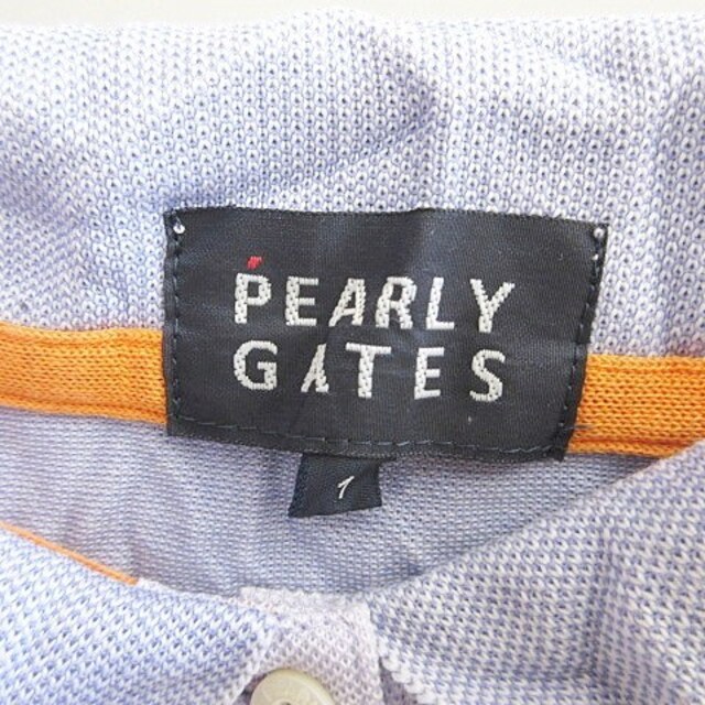 PEARLY GATES(パーリーゲイツ)のパーリーゲイツ シャツ ポロシャツ 半袖 ロゴ プリント ボーダー パープル 1 スポーツ/アウトドアのゴルフ(ウエア)の商品写真