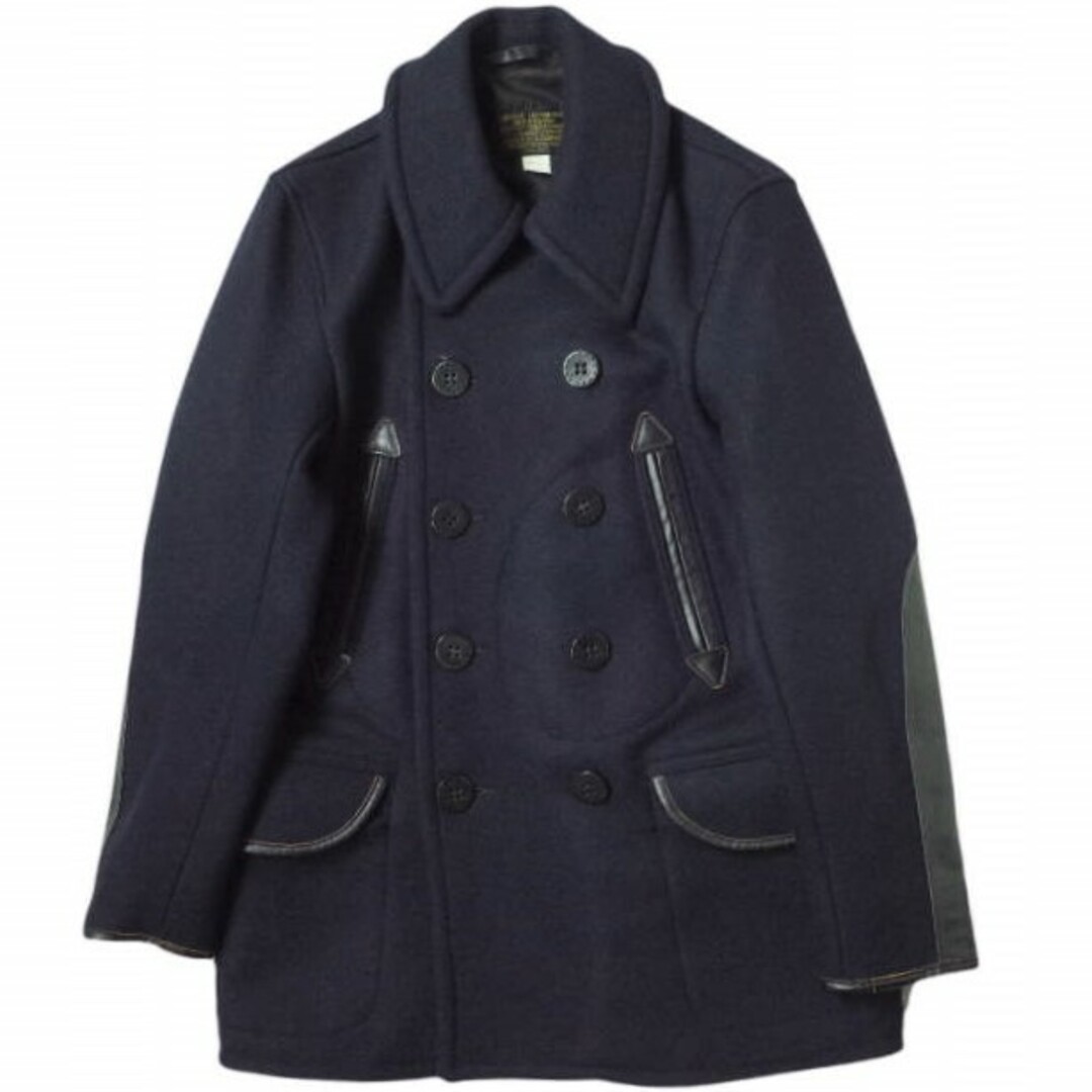 RRL x schott ダブルアールエル ショット 別注 アメリカ製 世界200着限定 LIMITED EDITION Wool Pea Coat レザーパッチ ウールピーコート S NAVY Double RL MADE IN USA アウター【RRL × schott】