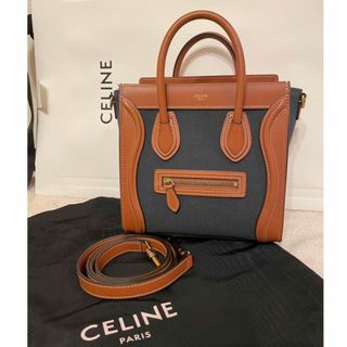 セリーヌ(celine)の新品✨レザー×デニム生地お洒落🩵セリーヌラゲージナノショッパー(ハンドバッグ)