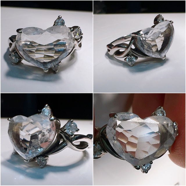 SV925 ハートの水晶と透明石のリング