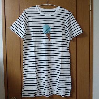 ベルメゾン(ベルメゾン)のレディース　チュニックプリントTシャツ　半袖Tシャツ　ボーダー　M　トップス(チュニック)