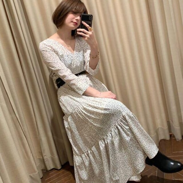 ワンピースLoungedressのドット ティアードワンピース