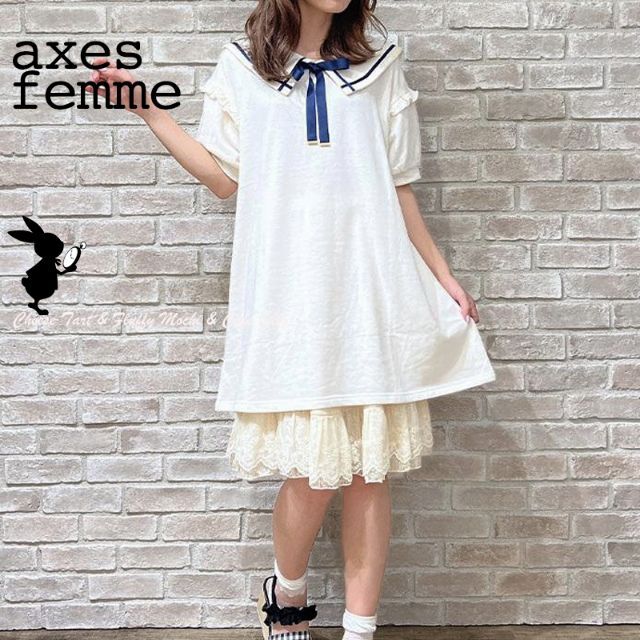 axes femme(アクシーズファム)の※ axes femme POETIQUE 刺繍セーラーカットワンピース レディースのワンピース(ミニワンピース)の商品写真